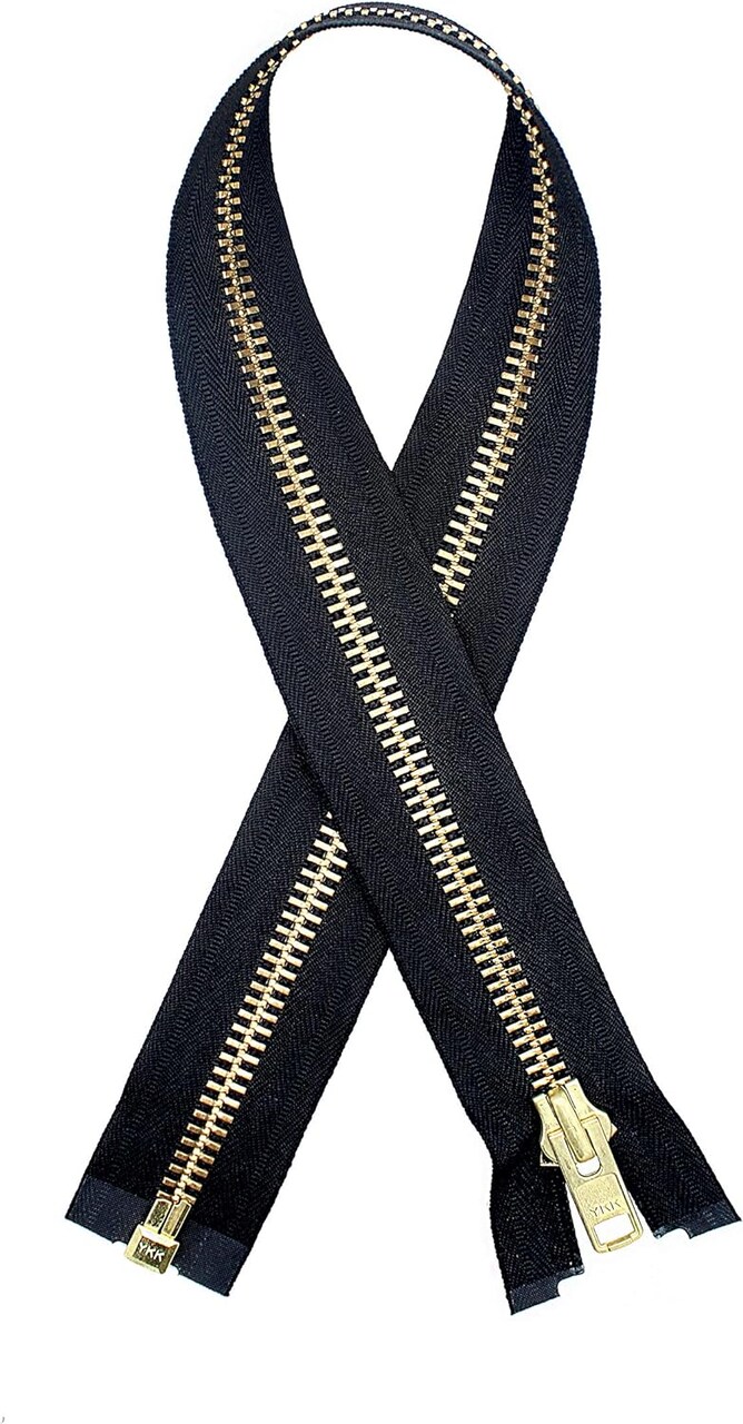Zipperstop Wholesale YKK®- Extra Heavy Duty Jacket Zipper YKK® #10 Brass- Metal Teeth Separating -Chaps Zippers for Crafter's Special Color Black #580 Made in USA -Custom Length (24 inches)